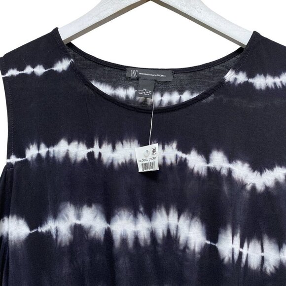 I.N.C International Concepts Tunic Tee Size XL Cold Shoulder Black Tie dye Women - Picture 3 of 10